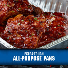 Kingsford foil pan with oven-ready design for stable cooking and serving.