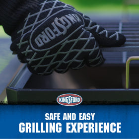 Kingsford silicone grip texture on gloves provides non-slip handling.