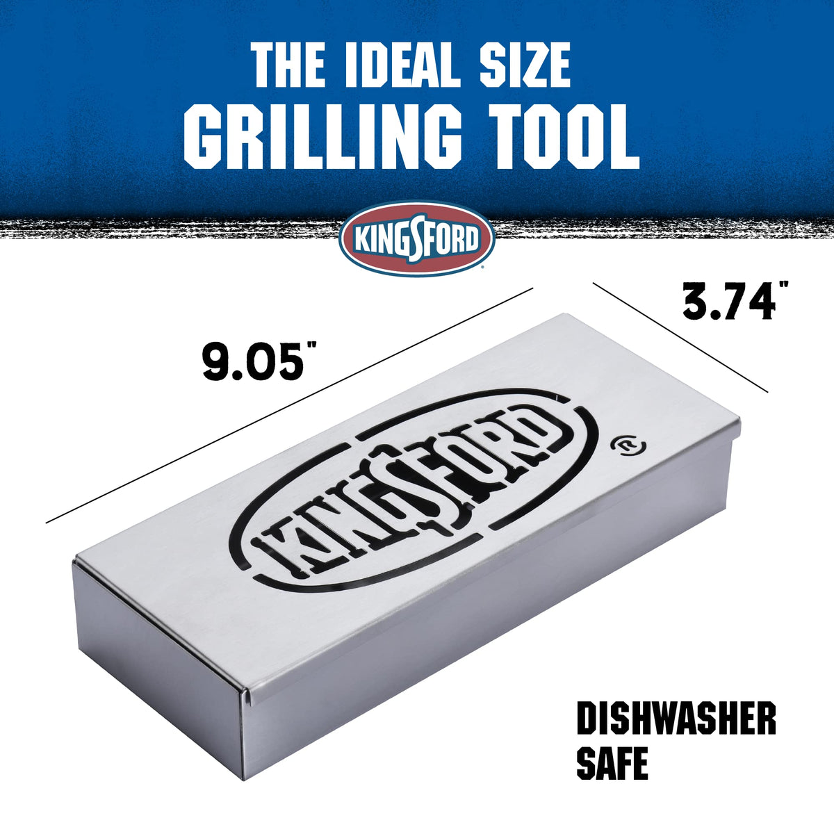 Kingsford smoker box on charcoal grill for smoky flavor.