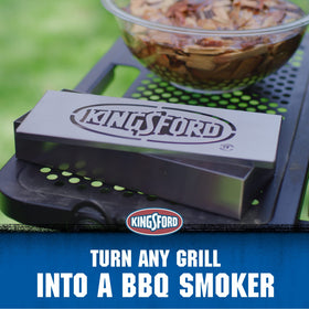 Kingsford stainless steel smoker box close-up showing durable construction.