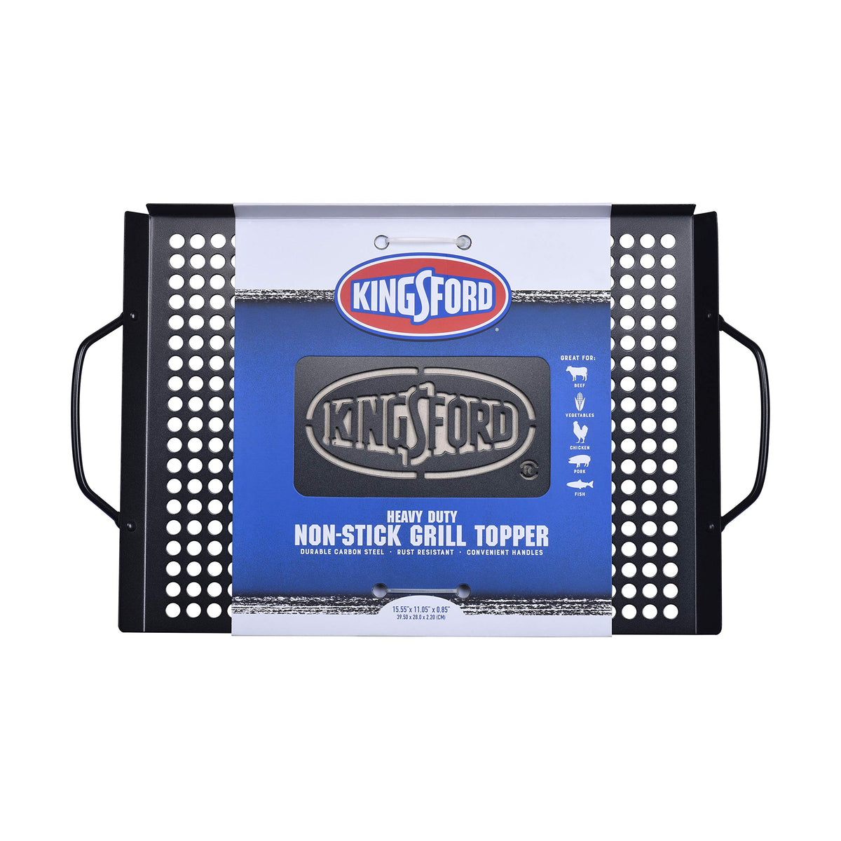 Kingsford topper features non-stick coating for easy release and quick cleanup.