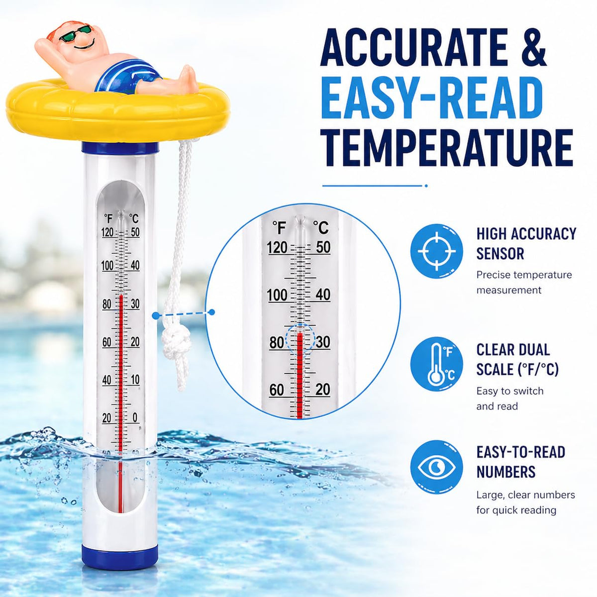 Kingsource floating thermometer made from durable material for outdoor pools