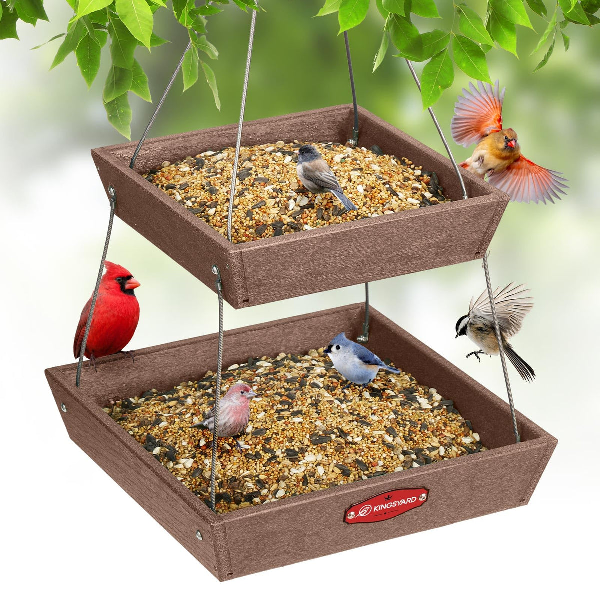 Kingsyard 2-Tier Bird Feeder outdoors brown finish for yard feeding