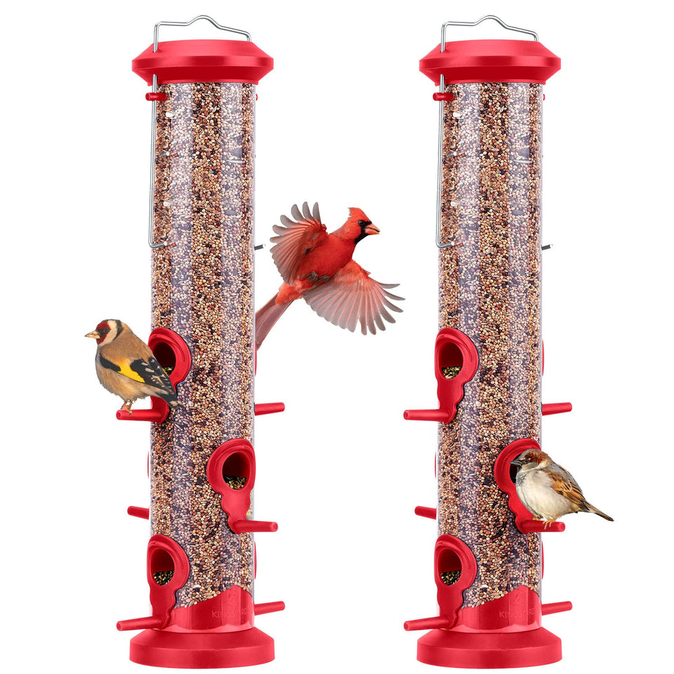 Kingsyard 2-pack tube bird feeder outdoors hanging design attracts wild birds.