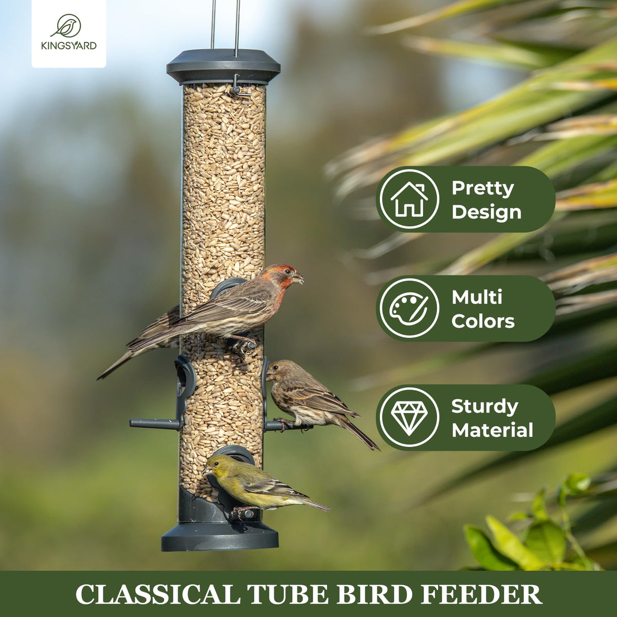 Weatherproof Kingsyard feeders with steel hanger for year-round use