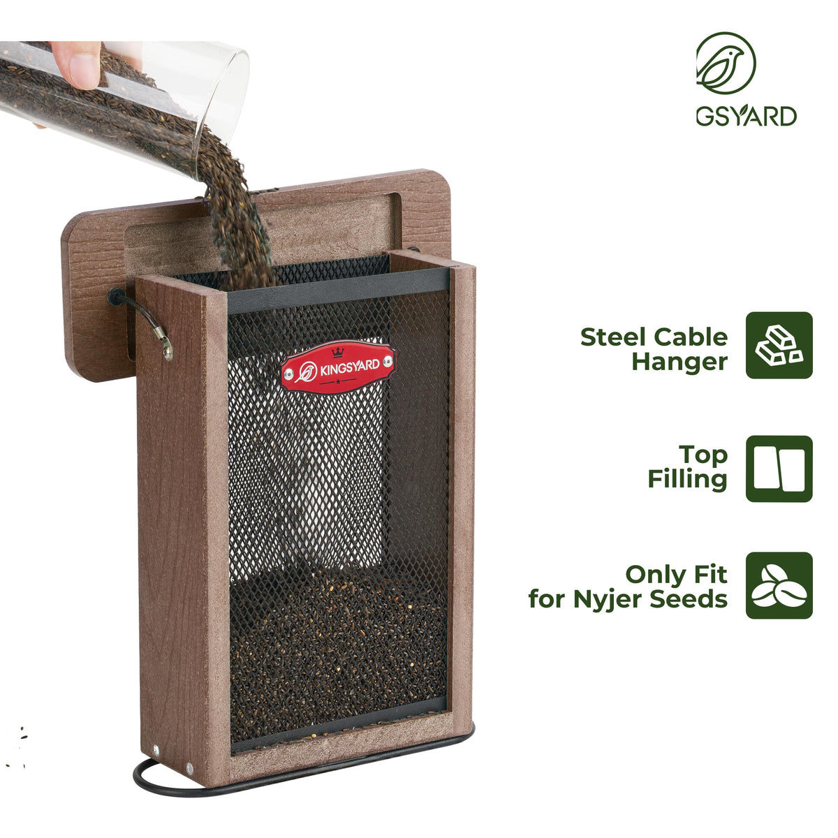 Kingsyard 360-Degree Clinging Design Feeder image demonstrates versatile feeding positions for birds