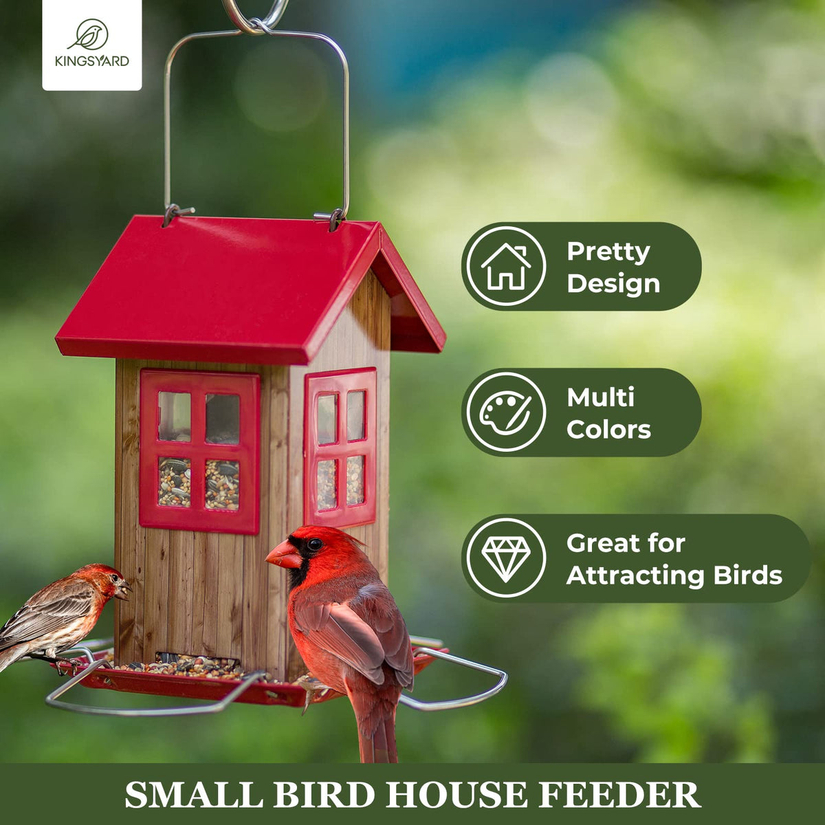 Kingsyard 4-port metal bird feeder allows multi-bird feeding at once.