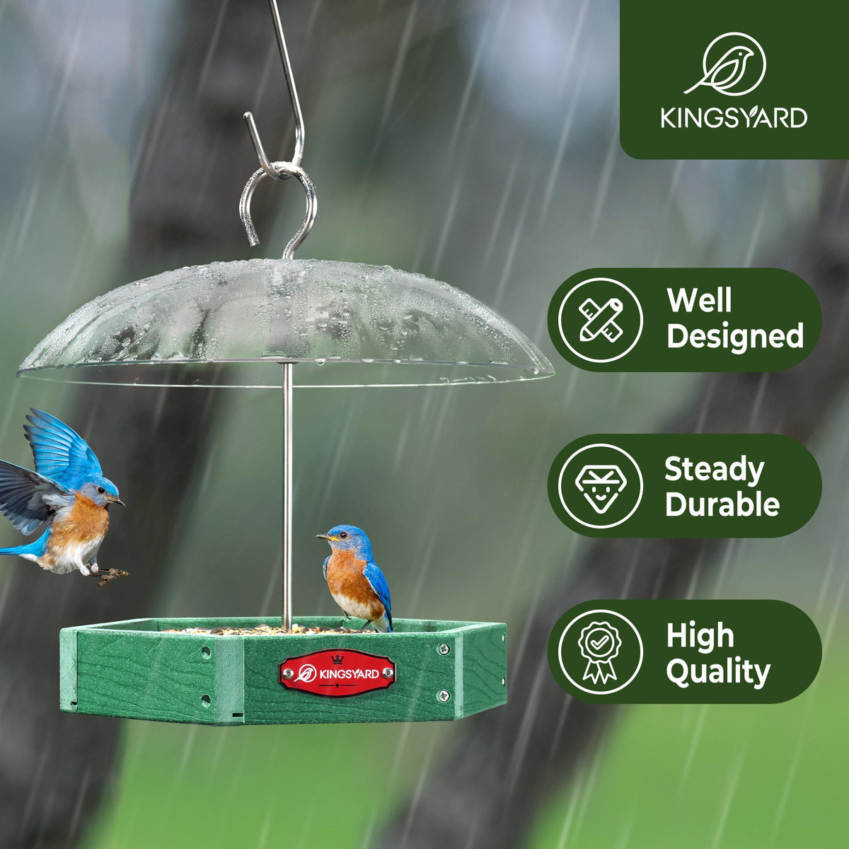 Kingsyard adjustable dome height lets you tailor access to attract bluebirds and cardinals.