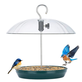Kingsyard adjustable platform feeder with green dome boosts outdoor birdwatching.