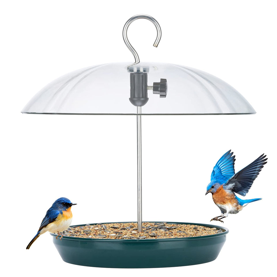 Kingsyard adjustable platform feeder with green dome boosts outdoor birdwatching.
