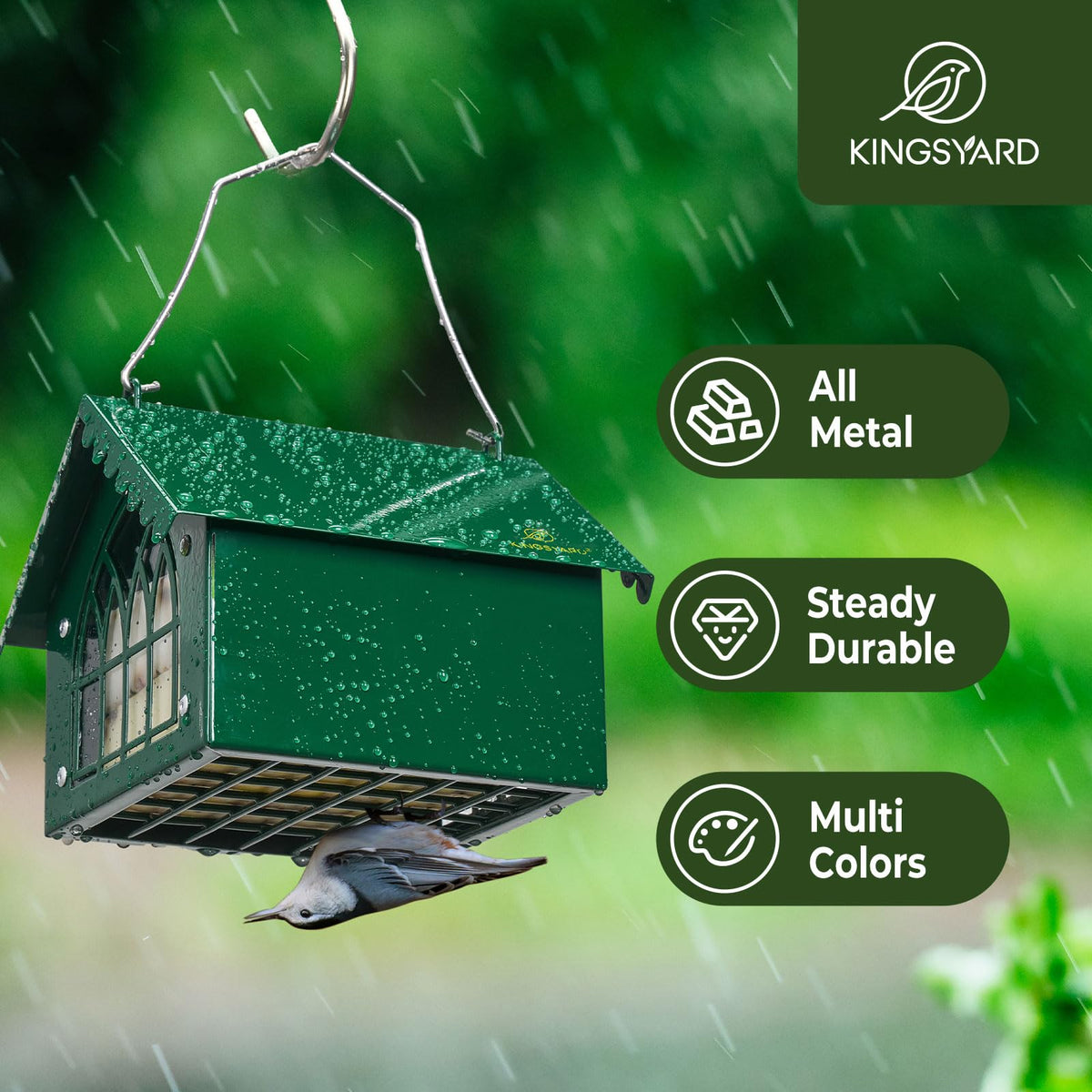 Kingsyard all-metal suet feeder exterior build and durability