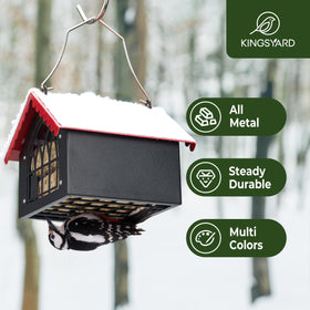 Kingsyard all-metal suet feeder offers durable outdoor protection against elements and squirrels