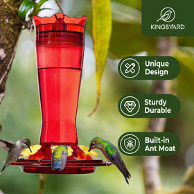 Kingsyard ant moat hummingbird feeder deters ants at the feeding port.