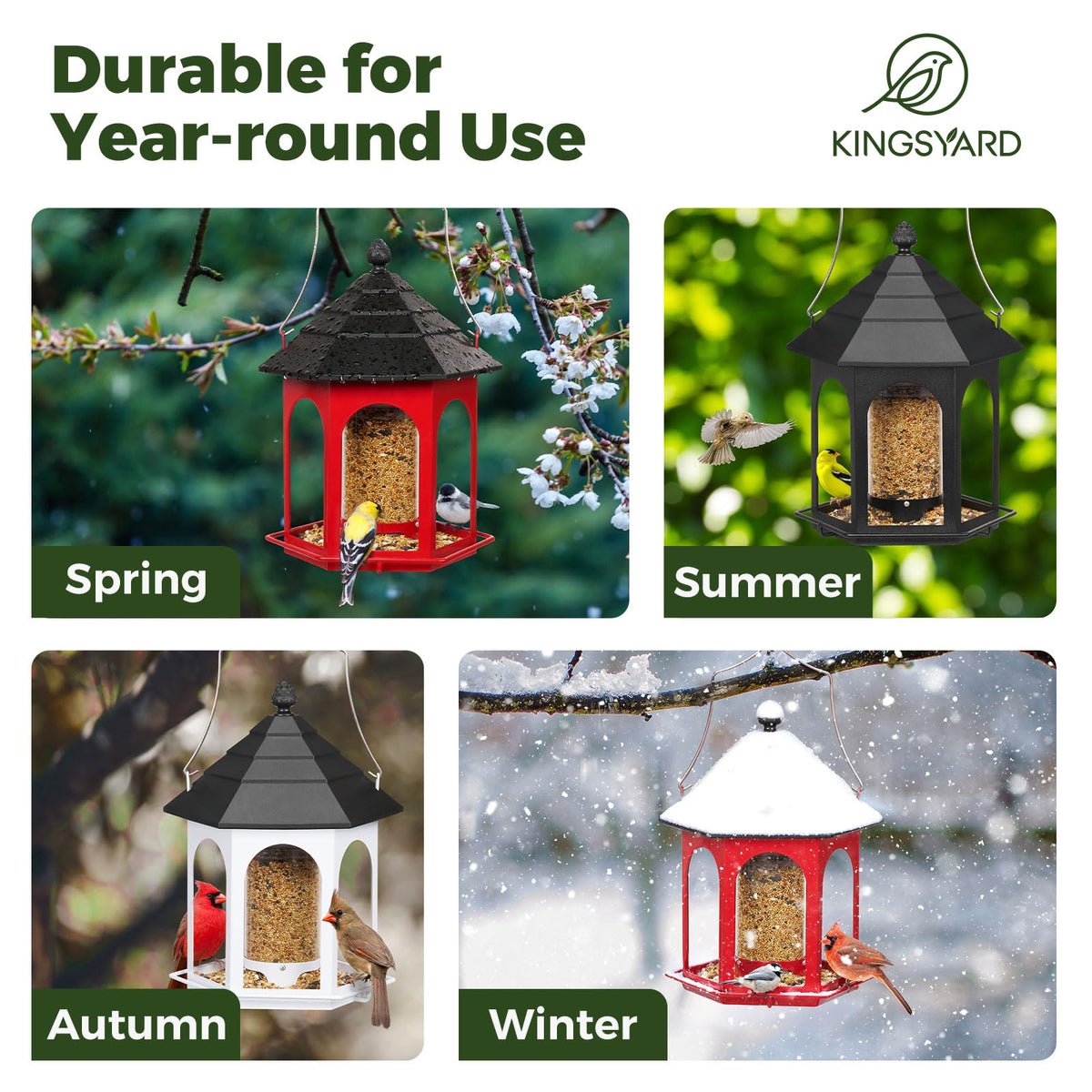 Kingsyard feeder attracts cardinals, goldfinches and more.