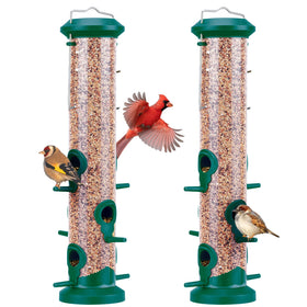 Kingsyard 2-pack tube bird feeder in green, ideal for year-round garden bird watching.