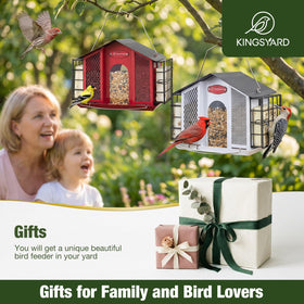 Kingsyard feeder attracts woodpeckers, cardinals, finches, and chickadees