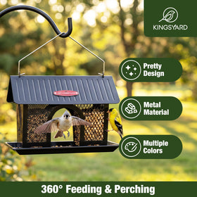 Kingsyard Bird Feeder dual compartments mesh supports separate seeds for different birds.