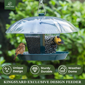 Kingsyard dual-compartment design stores two seed types to prevent crowding.