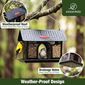 Kingsyard Bird Feeder weatherproof roof protects feed from precipitation.