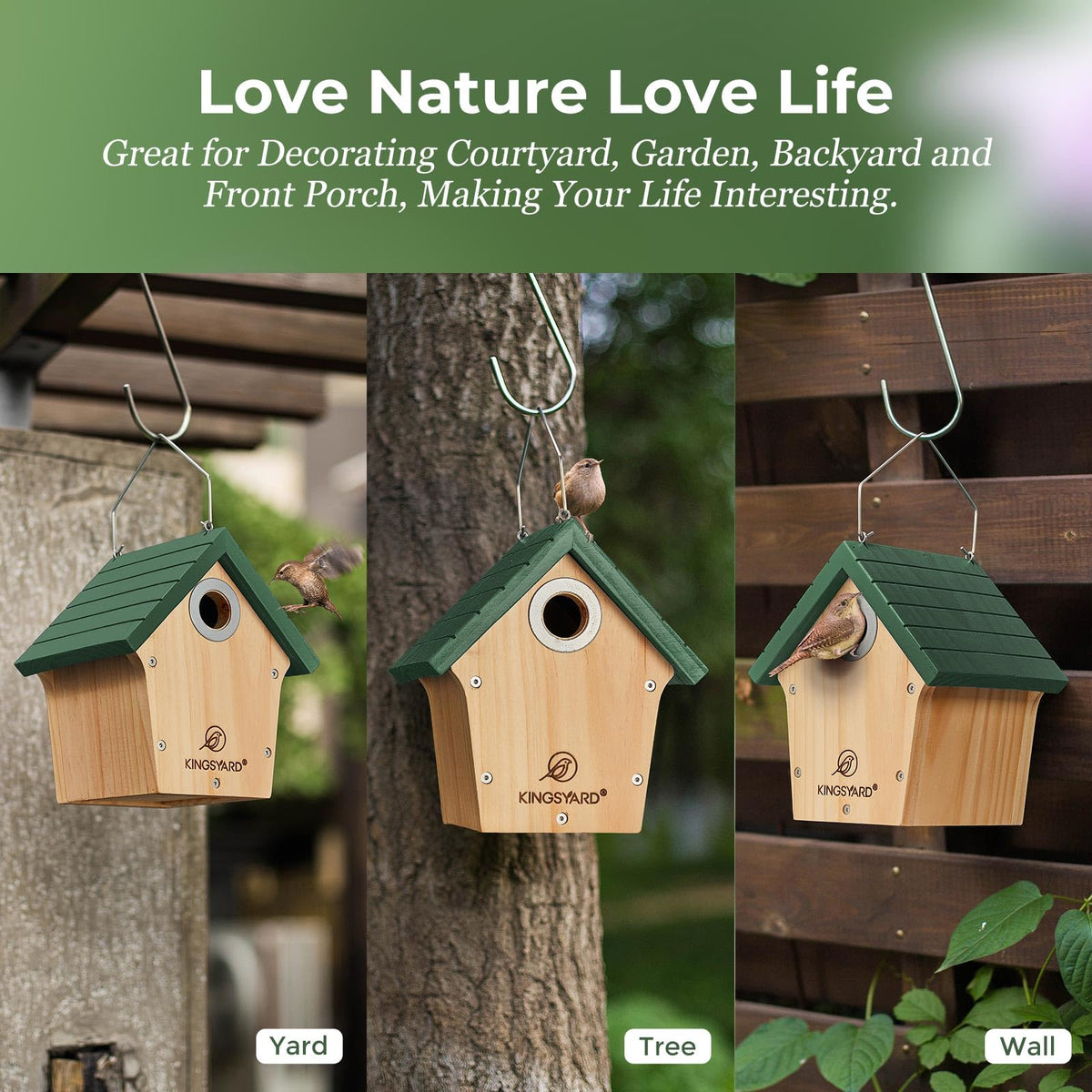 Kingsyard green outdoor nest box blends with garden decor.