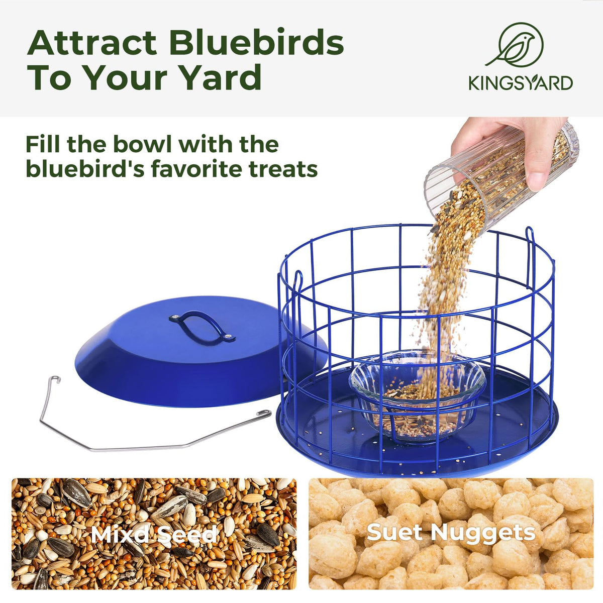 Kingsyard Bluebird Feeder top lid open for simple, mess free refills