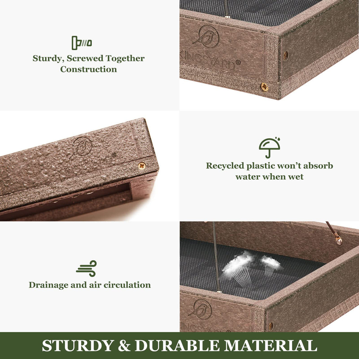 Kingsyard bottom mesh provides ventilation and helps seeds stay dry.