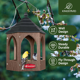 Kingsyard brown outdoor bird feeder with metal mesh tray for dry seeds