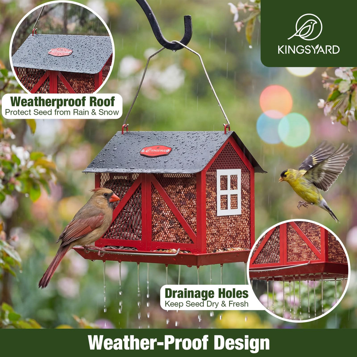Kingsyard built-in perch and tray offer easy perching and feeding.