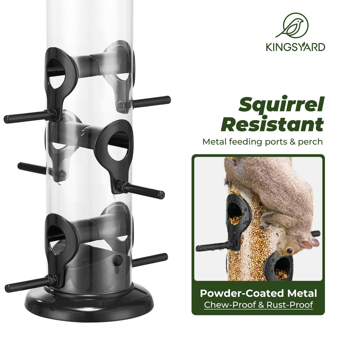 Kingsyard clear seed tube for quick checks and refills.