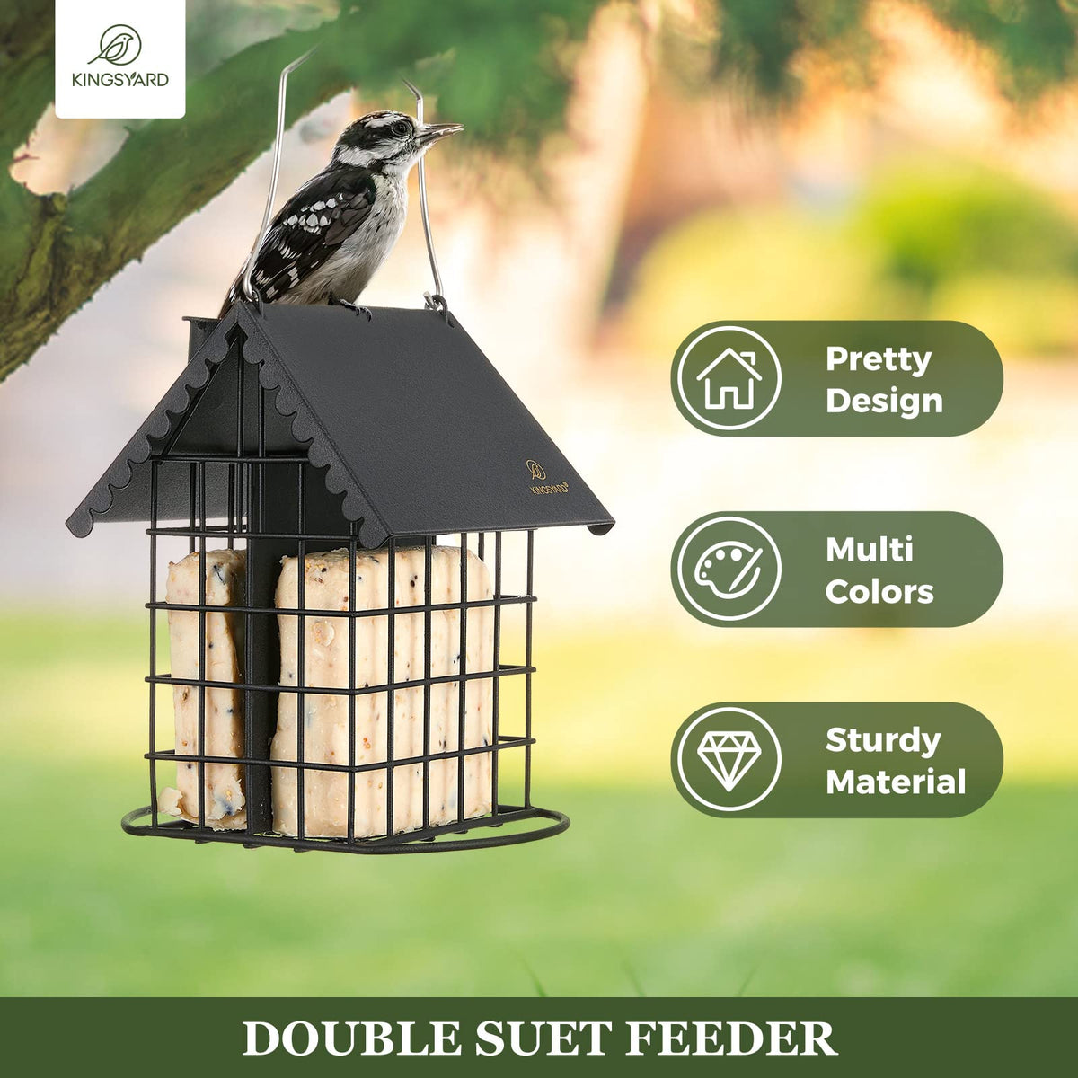 Kingsyard feeder shows two perches for multiple birds at once.
