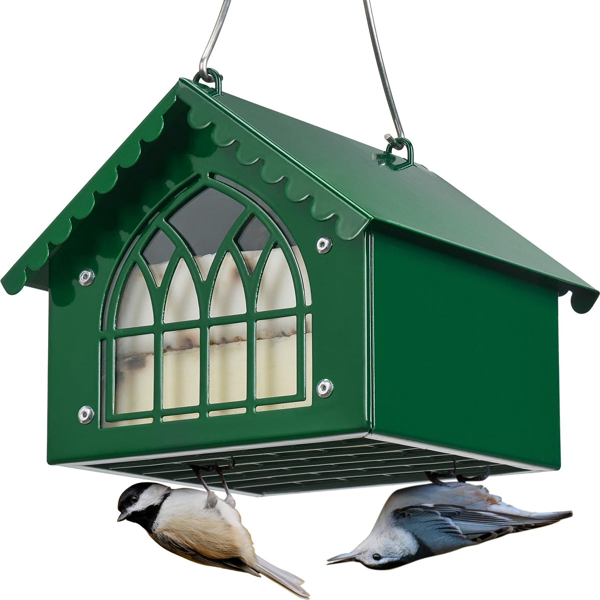 Kingsyard double upside-down suet feeder with weatherproof roof for outdoor use