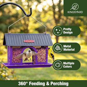 Kingsyard dual-compartment feeder separates seed types for calmer feeding.