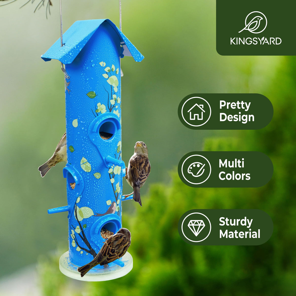 Kingsyard durable metal tube feeder rustproof blue withstands weather