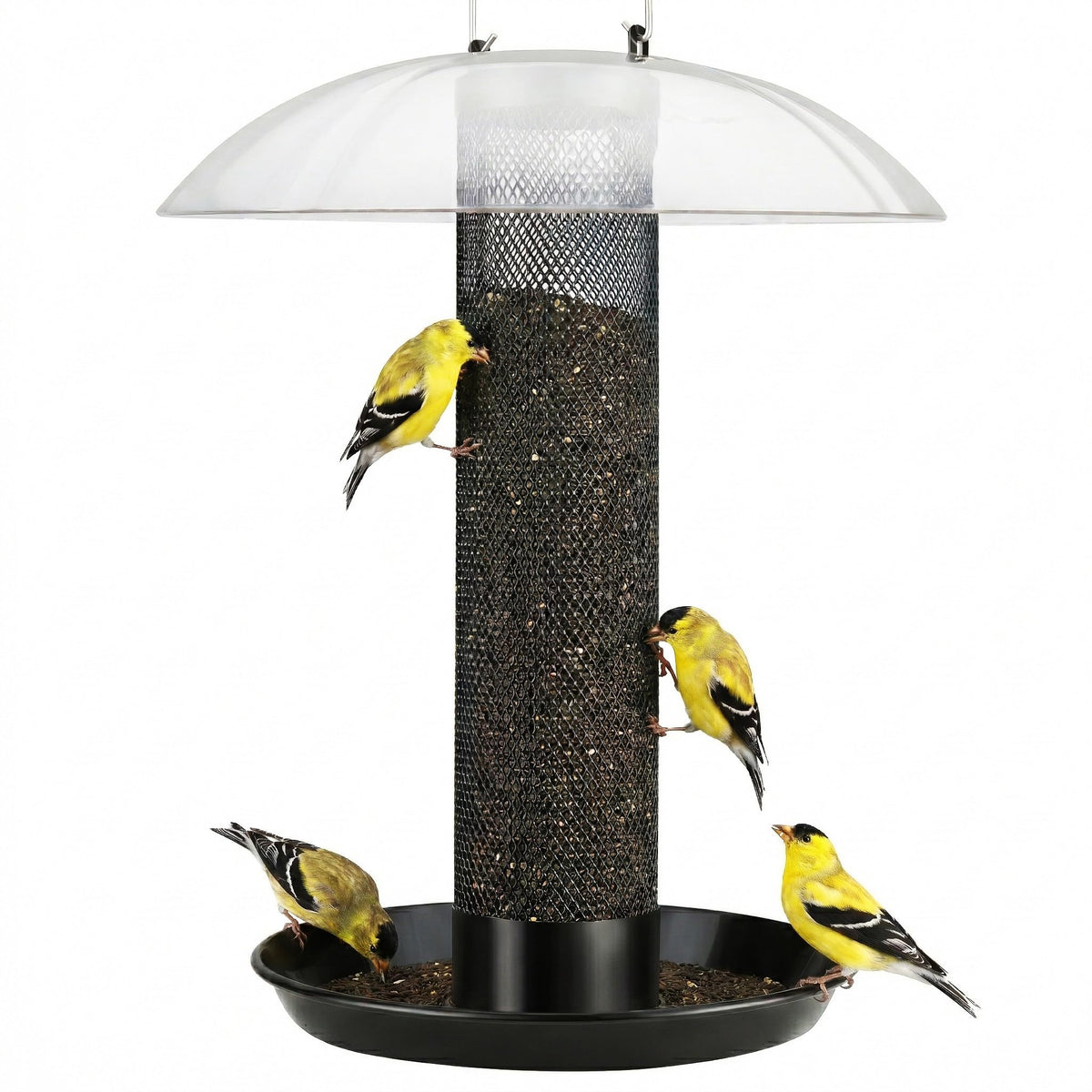 Kingsyard Finch Feeder base tray catches Nyjer spills to reduce waste during bird feeding.