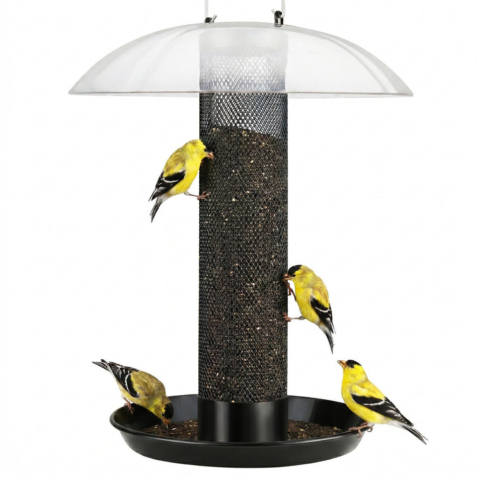 Kingsyard Finch Feeder base tray catches Nyjer spills to reduce waste during bird feeding.