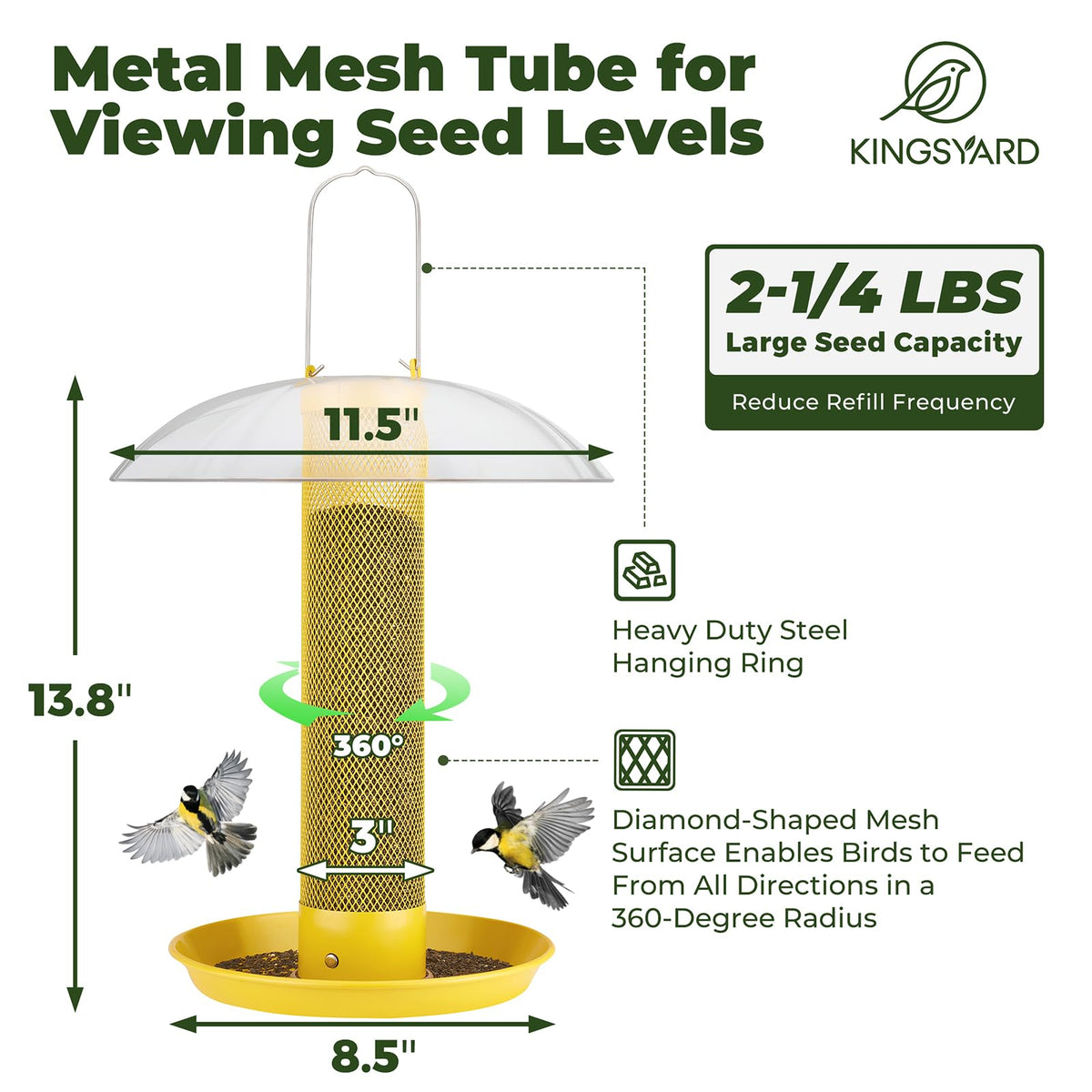 Kingsyard Finch Feeder mesh tube supports clinging birds while feeding Nyjer