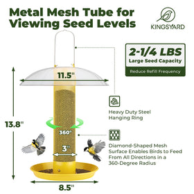 Kingsyard Finch Feeder mesh tube supports clinging birds while feeding Nyjer
