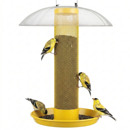 Kingsyard Finch Feeder outdoor hanging with rain dome attracting goldfinches