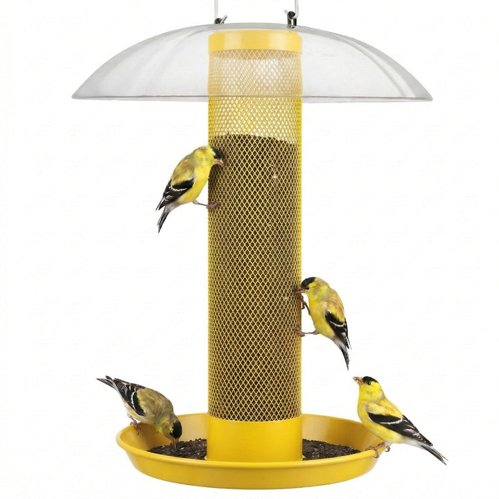 Kingsyard Finch Feeder outdoor hanging with rain dome attracting goldfinches
