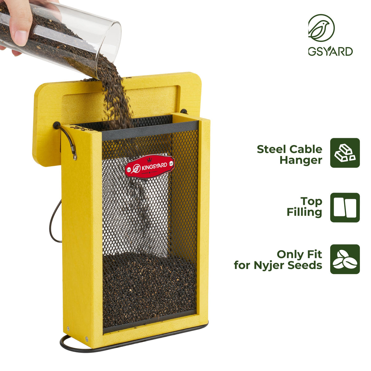 Kingsyard Finch Feeder recycled plastic body—earth-friendly material that withstands sun and cold.
