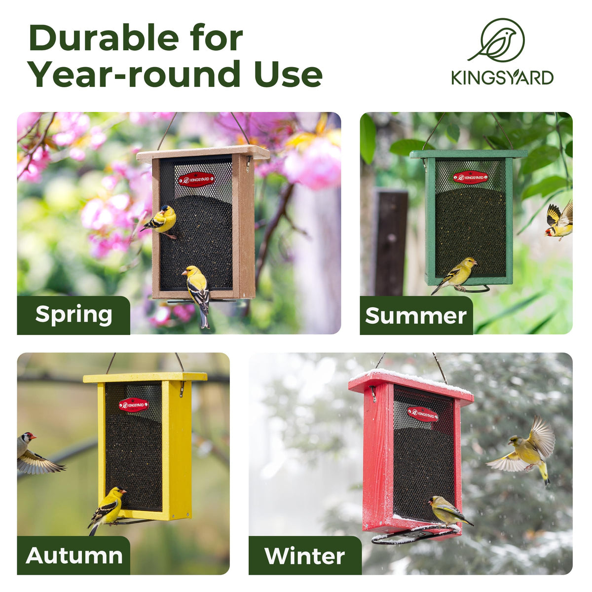 Kingsyard Finch Feeder tool-free cleaning—remove wire screens for quick washing.