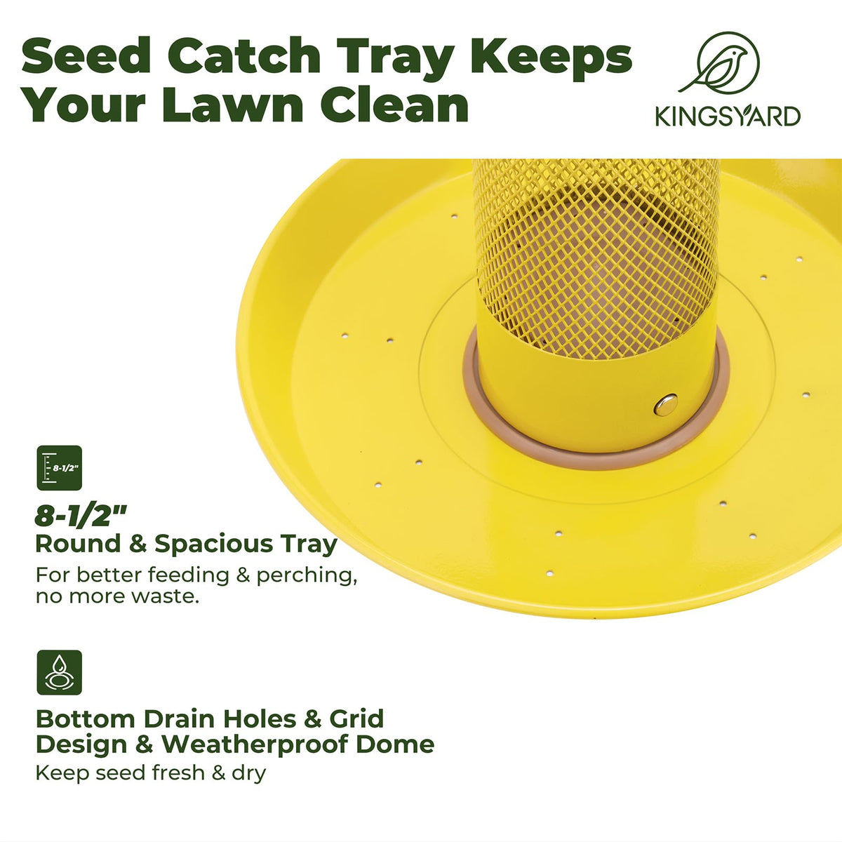 Kingsyard Finch Feeder weather dome protects seed from rain and snow