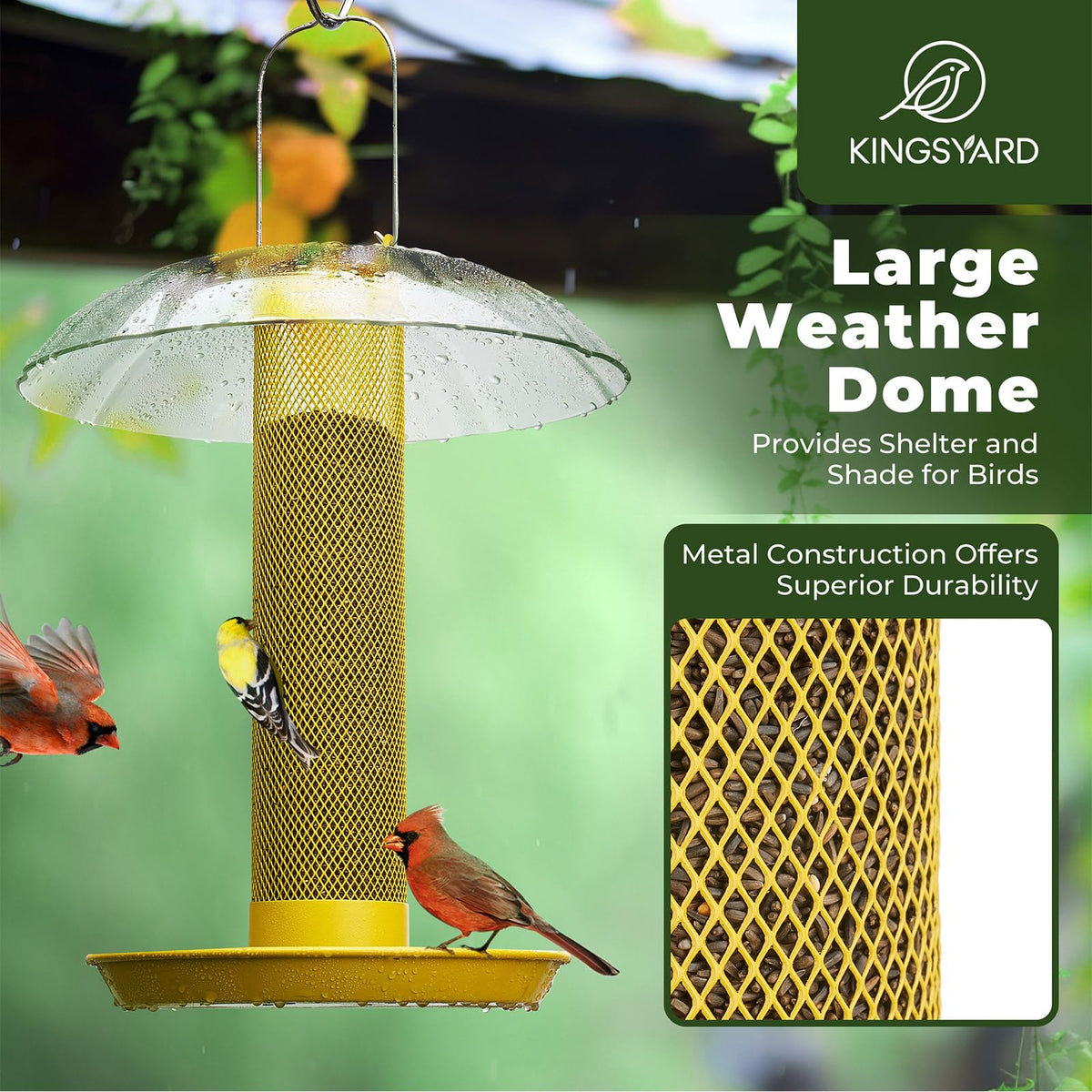 Kingsyard Finch Feeder yellow finish adds garden color and visibility