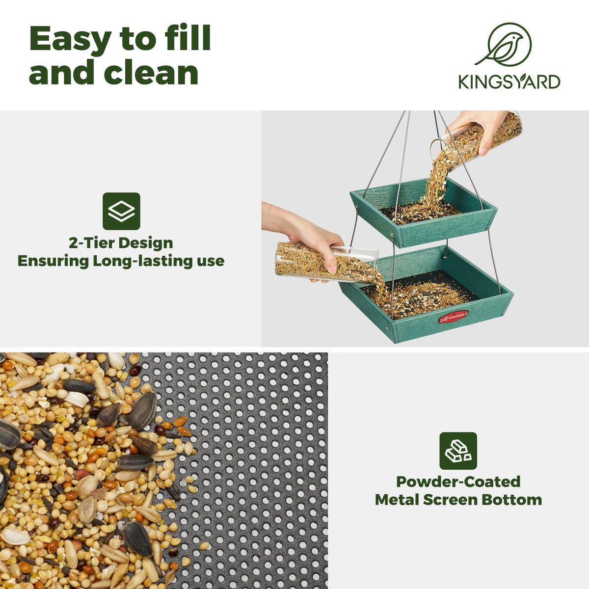 Kingsyard four-chain hanging system provides stable placement.