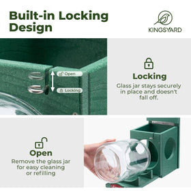 Kingsyard green feeder in a garden with visiting squirrels.