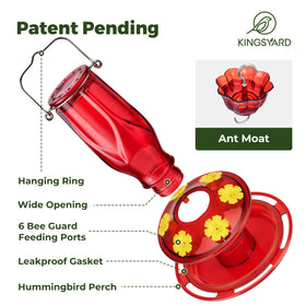 Kingsyard 16-ounce nectar capacity feeder for steady feeding during activity peaks.