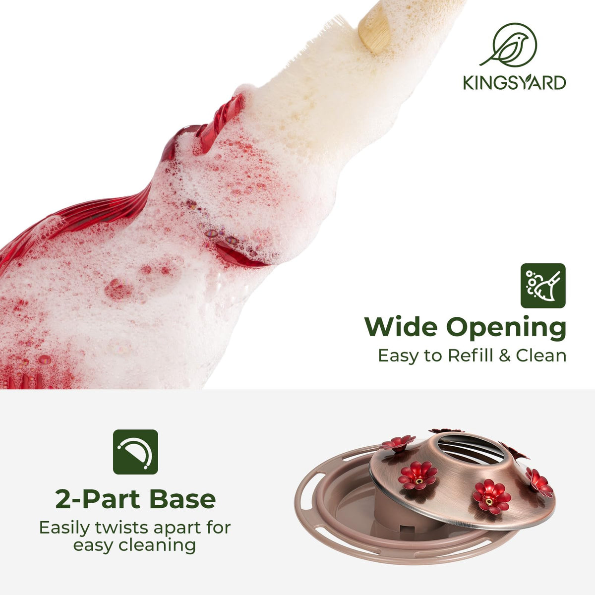 Kingsyard 24 oz glass feeder with wide mouth for easy refills