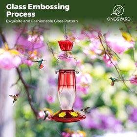 Kingsyard glass hummingbird feeder 6 flower ports invites multiple hummingbirds to feed.