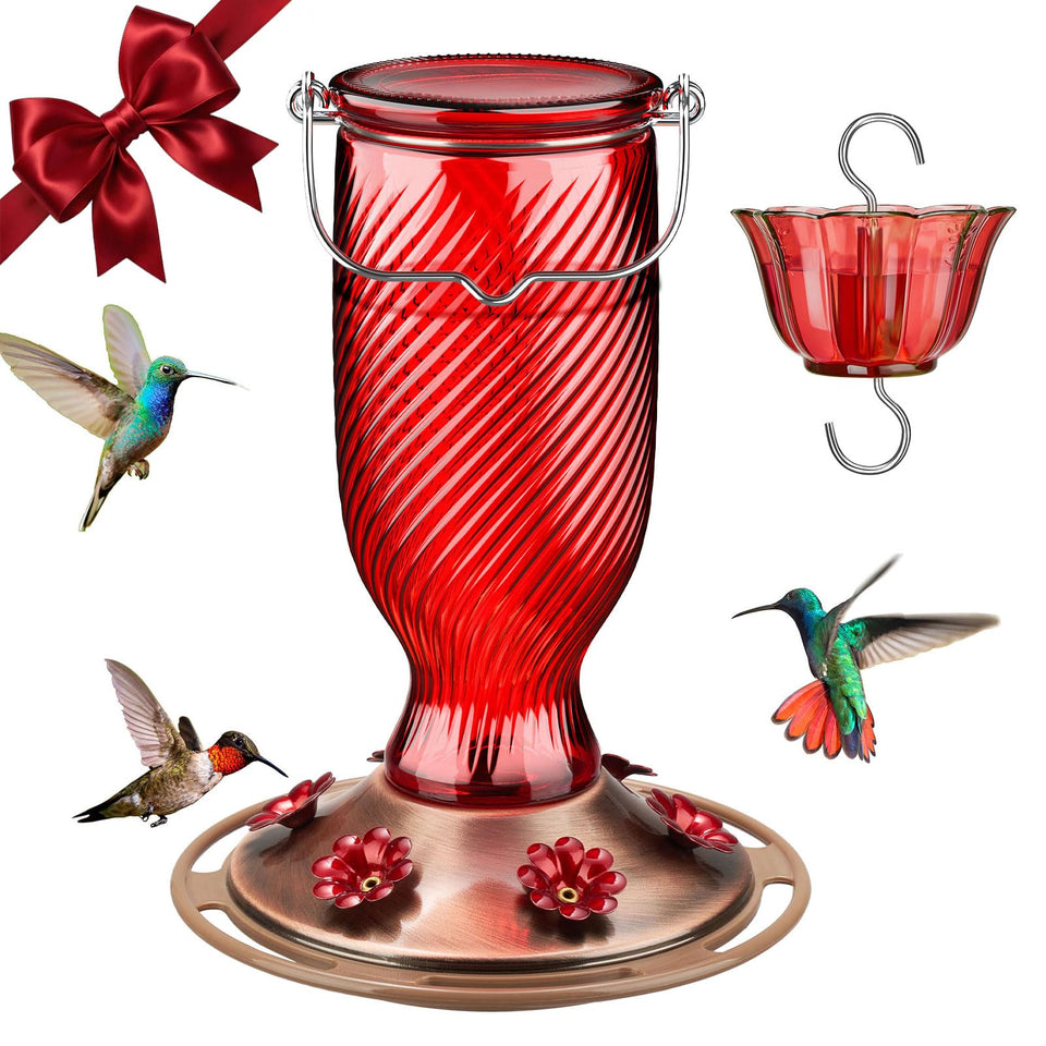Kingsyard glass hummingbird feeder with six ports inviting multiple birds to dine