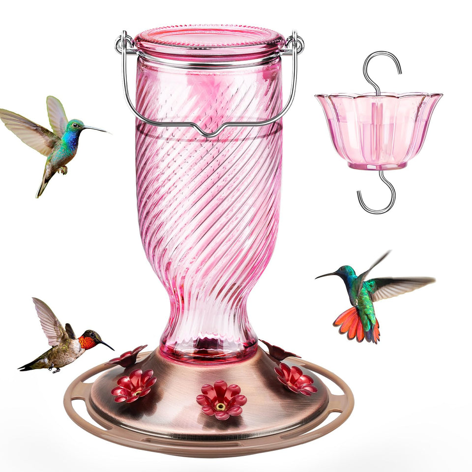 Kingsyard glass hummingbird feeder with 6 ports attracts birds to your garden.